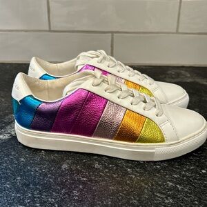 KURT GEIGER LONDON  Metallic Lane Stripe Low-Top Sneakers Size US 7.5/38
